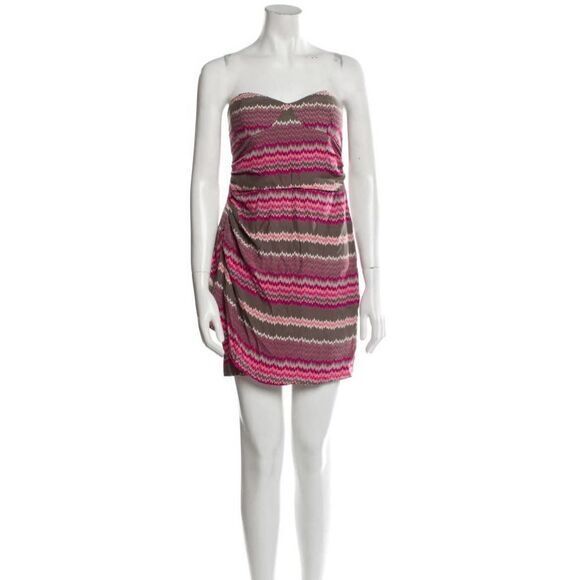 NEW Parker Sweetheart 100% Silk Mini Strapless Dress, Pink print, M - Picture 12 of 14